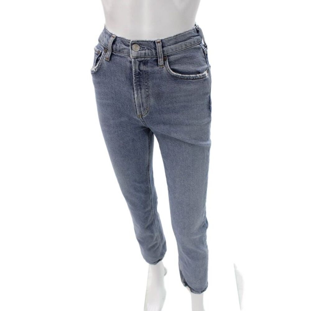 Agolde Womens Tapered Jeans Blue High Rise Button Cotton Size 24